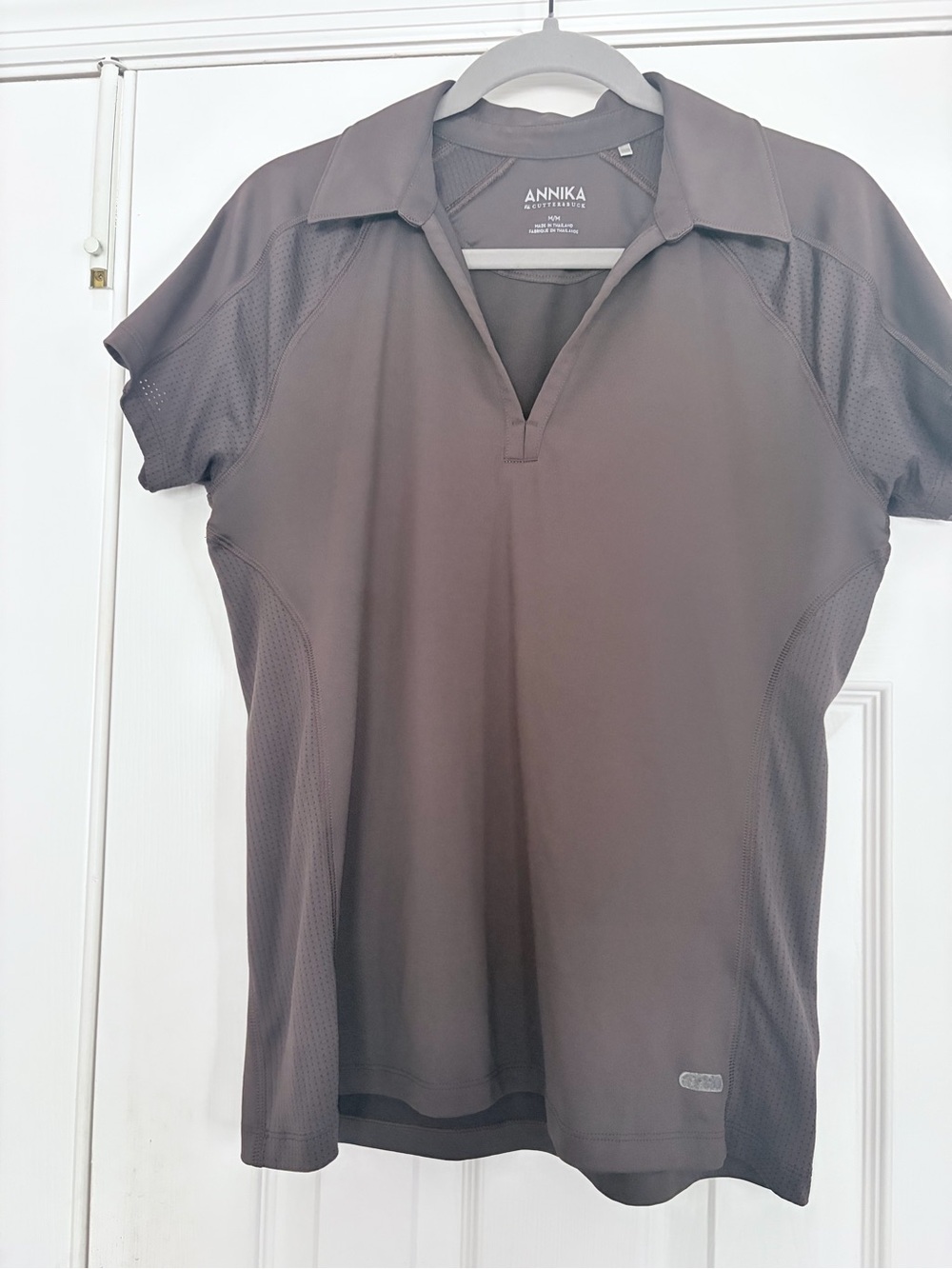 ANNIKA by Cutter & Buck Brown Short Sleeve Golf Polo, V Neck, Size M